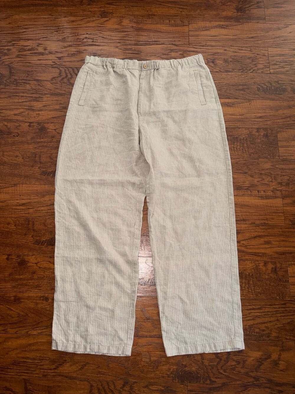 Paradise Collection Women's Linen Striped Wide Leg Elastic Waist Pants